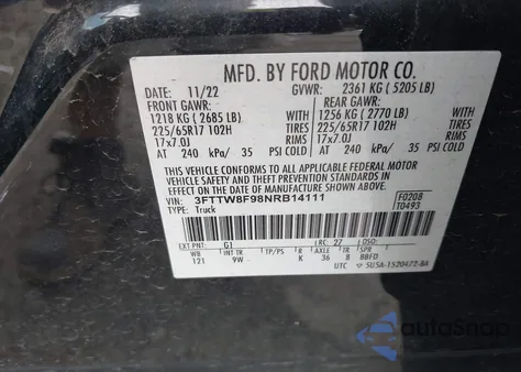 2022 Ford Maverick Xl from USA, damaged, VIN 3FTTW8F98NRB14111